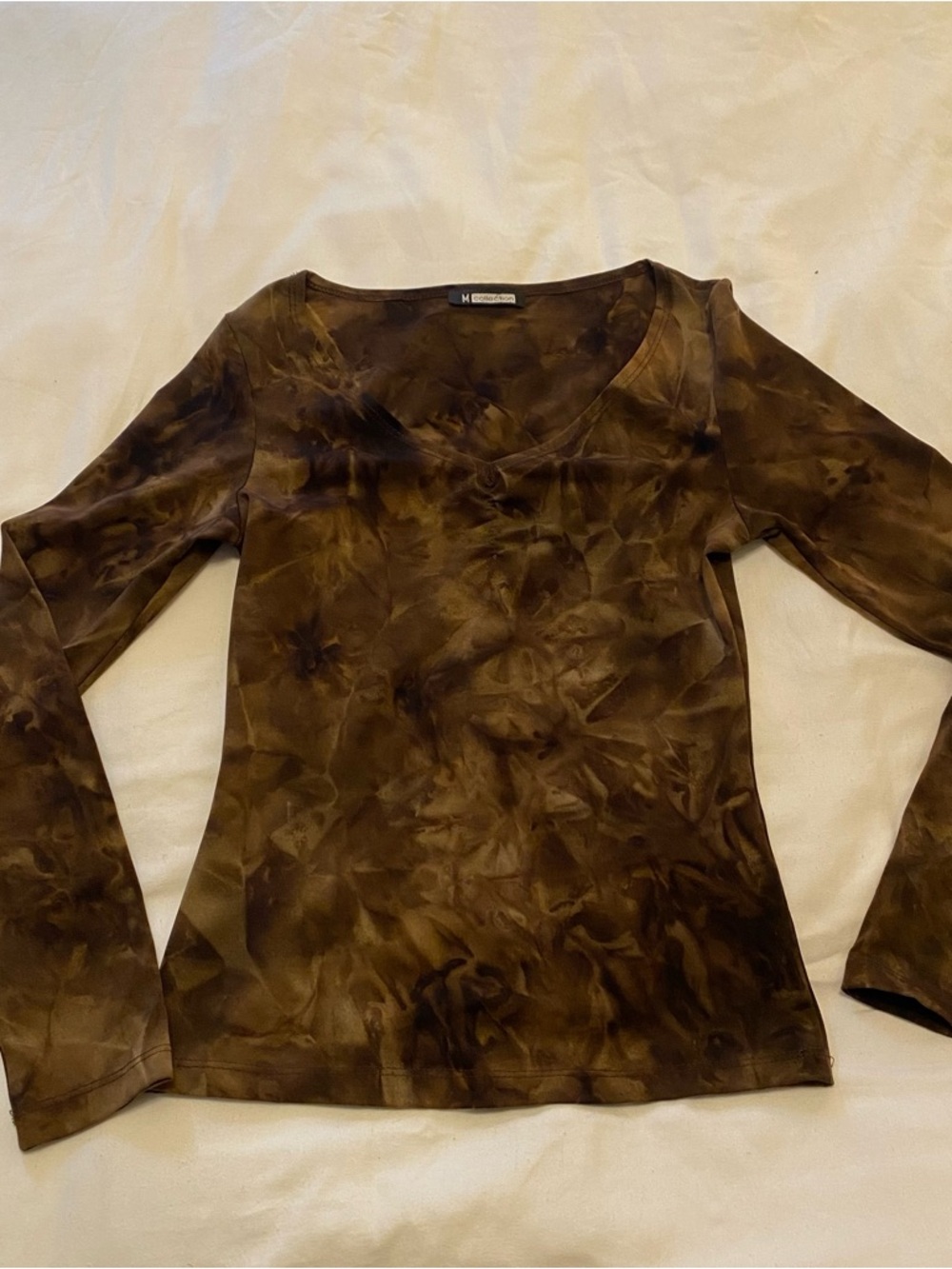 Bloomingdale's Brown & Olive Tie-Dye Long Sleeve Top
